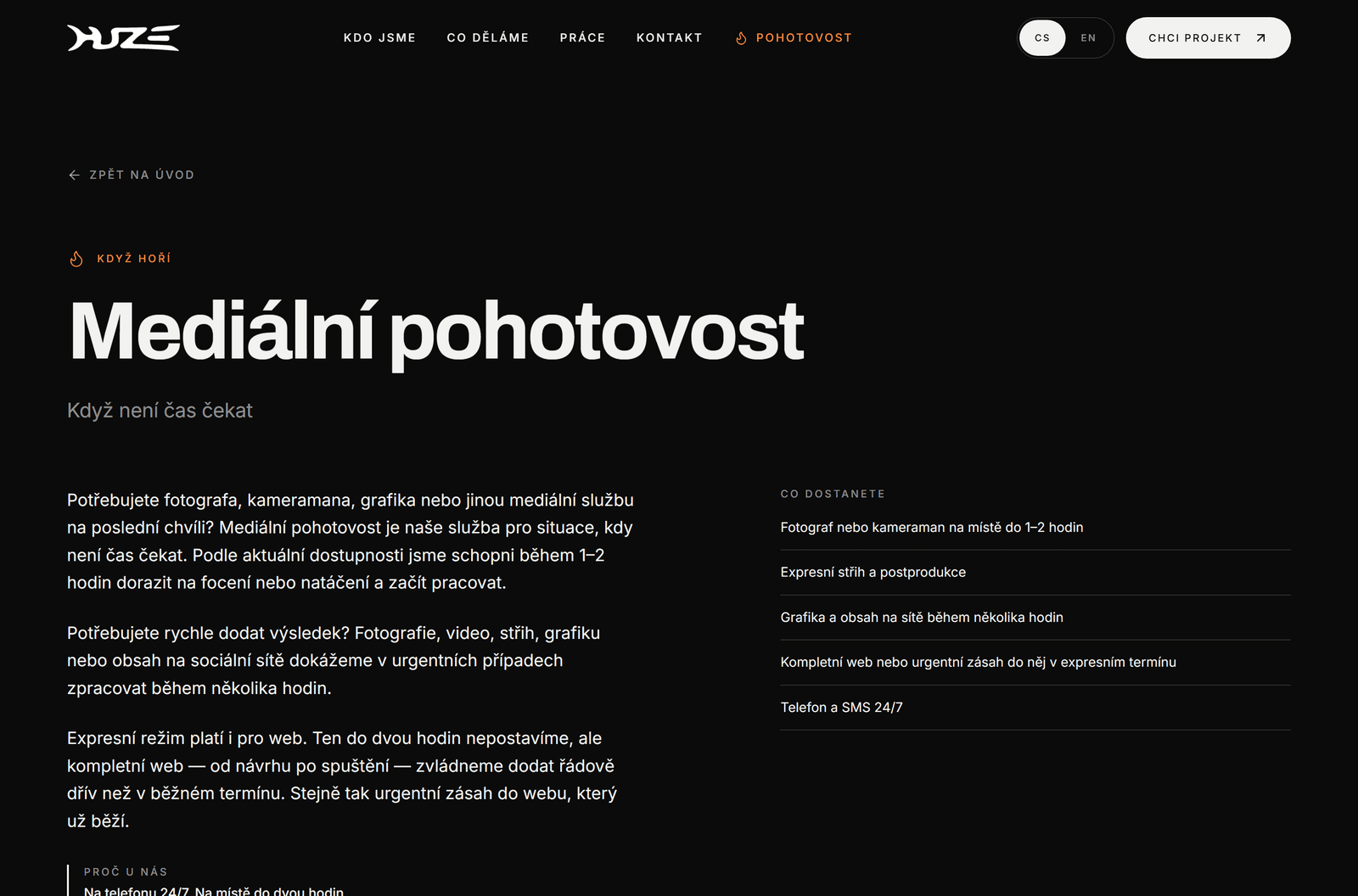 Stránka Mediální pohotovost na webu HUZE